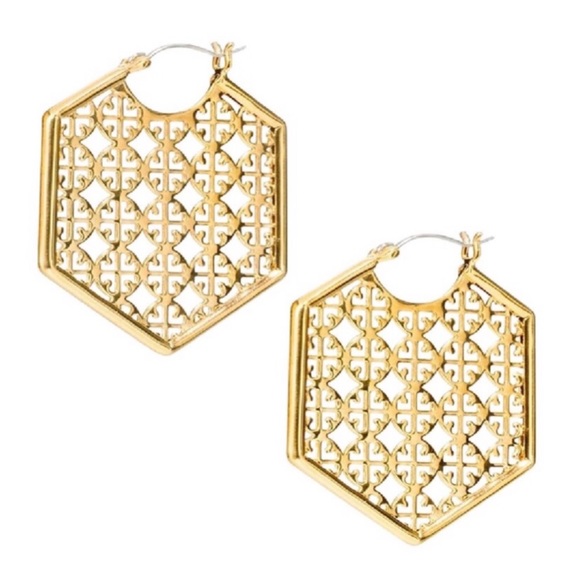 TORY BURCH • Gold Perforated Hoop Earrings - Picture 3 of 4